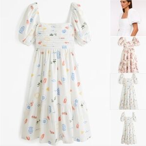 Abercrombie & Fitch Emerson Poplin Puff Sleeve Midi Dress Size XXST Novelty Prin